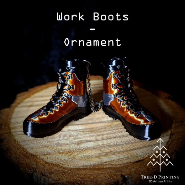 Miniature arborist work boots ornament