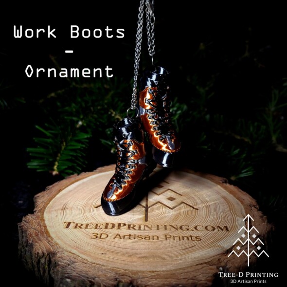 Miniature arborist work boots ornament
